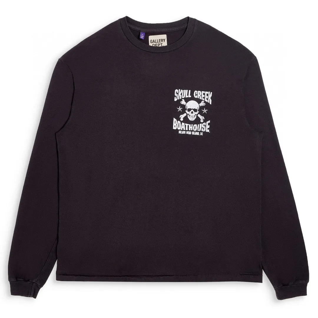 GALLERY DEPT. SKULL CREEK L/S TEE/BLK Glitter skull surf long sleeves, washed black S-XL, genuine development, correct version, garment dyed, washed and distressed, printing has a full sense of distress